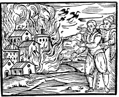 Sorcieres mettant le feu a un groupe de maisons, 1533