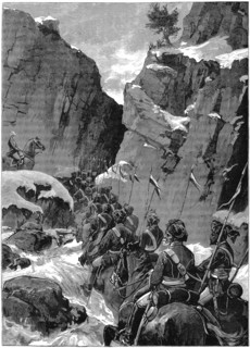 Second Anglo-Afghan War (1878-1880) 10th Bengal Lancers negotiating the Jugdulluk Pass supervised by a British officer