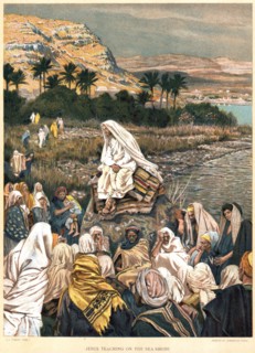 Jesus teaching on the sea shore. Bible, New Testament, St Matthew Ch 12