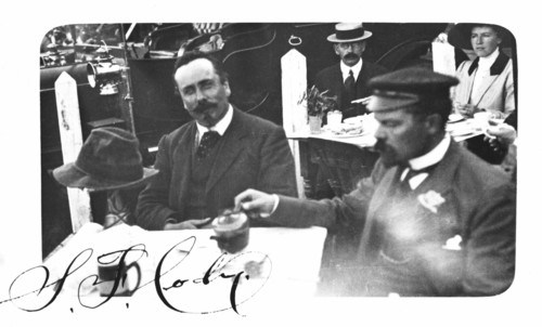 Samuel Franklin Cody (1862-1913), facing camera. American-born British aviator. Man-lifting kites