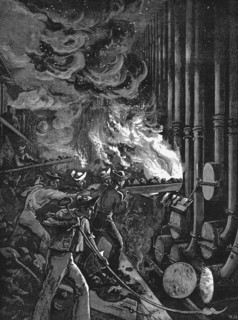 Charging the retorts at the Beckton gasworks, London