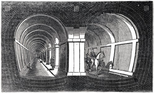 Schema de coupe de la double arche de maconnerie de M.I. Brunel