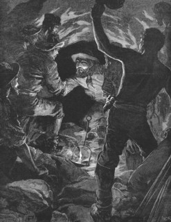 Le tunnel ferroviaire du St Gothard : Ouvriers italiens et suisses se rejoignant, au matin du samedi 27 fevrier 1880