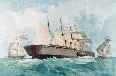 SS 'Great Eastern', Isambard Kingdom Brunel's great steam ship, launched from John Scott Russell's yard on the Thames in 1858