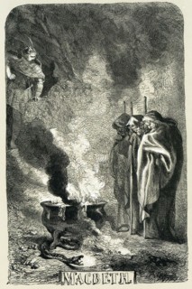 Macbeth rendant visite aux trois sorcières sur la lande flétrie