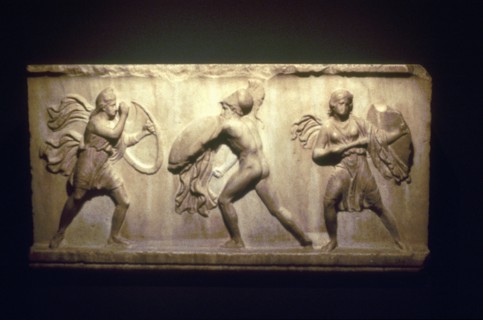 Guerrier grec affrontant des Amazones