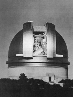 200 inch Hale telescope at Palomar Observatory shown at night