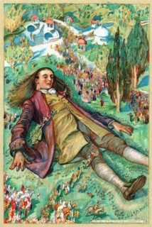 Lemuel Gulliver, ramené à terre après une mutinerie reprend conscience et se retrouve prisonniers des Liliputiens