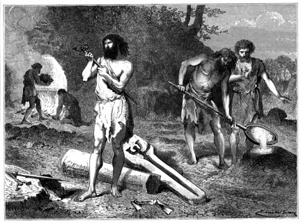 Artist's reconstruction of casting weapons in the Iron Age