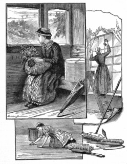 A country girl in railway carriage leaving home for the first time to go 'into service' as a maid in a city
