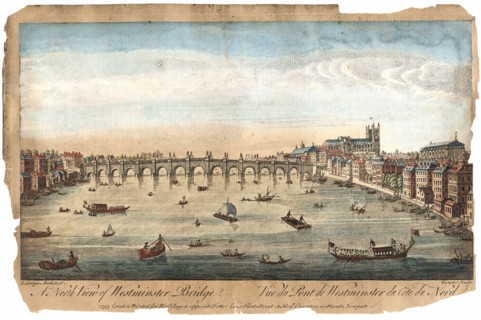 Westminster Bridge London showing Westminster Abbey on right