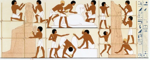 Sculptors working on a statue