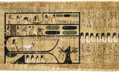 Book of the Dead on papyrus showing written hieroglyphs