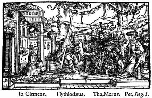 Headpiece from Thomas Moore's work depicting an ideal state where reason ruled