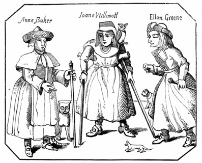 Anne Baker, Joanne Willimott and Ellen Greene, Leicestershire women with their pets and familiars