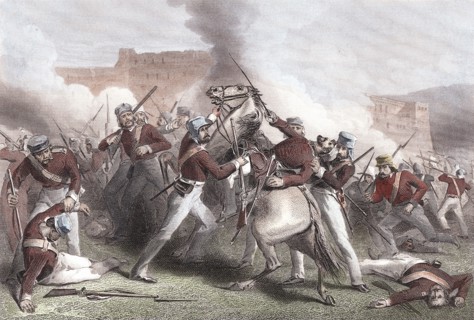 Indian Mutiny 1857-59: Death of Brigadier Adrian Hope during British attack on Fort Roodamow 15 April 1858