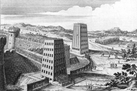 Wheeled siege towers and bridges of type used by Frederick II of Germany