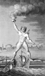 Colossus of Rhodes, lighthouse in form of giant marking the entrance of the harbour by holding a