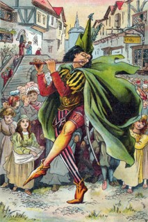 Pied Piper leading away children of German town of Hamelin