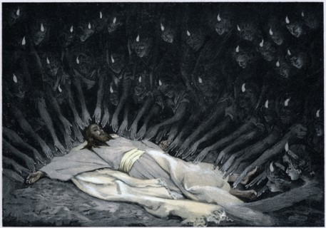 Angels ministering to Jesus after the Devil has left him