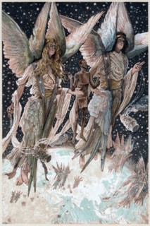 Soul of the penitent thief carried into Paradise by angels with burning censers