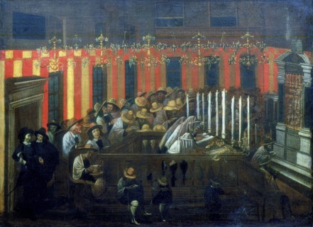 Interior of Synagogue during prayer