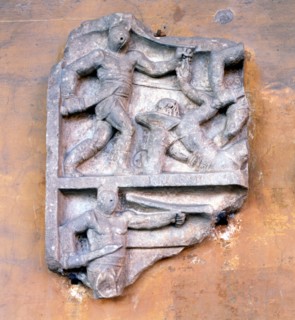 Fragment of relief showing gladiators fighting