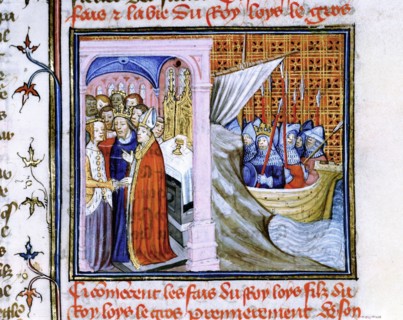 Marriage of Eleanor of Aquitaine (c.1122-1204) and Louis VII of France (1137) left, and embarkation