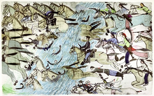 General Custers troops being chased across river