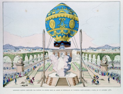 Ascent in captive hot air balloon made by Francois Pilatre de Rozier