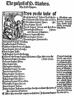 First page of St Matthew's Gospel from William Tyndale's