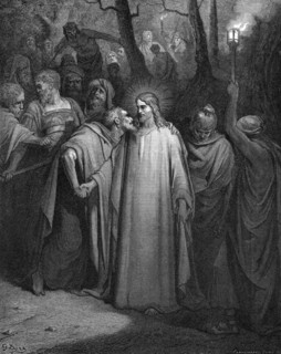 Judas betraying Christ with a kiss