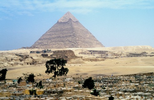 Ancient Egypt: Great Pyramid of Cheops, Giza, overlooking Muslim cemetery