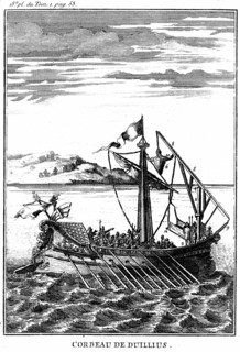 Roman war galley equipped with a corvus
