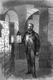 Bank note store in the vaults of the Bank of England c1870