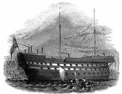 Prison Hulks: Convict hulk 'Warrior' at Woolwich
