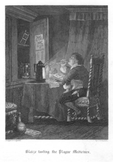 Blaize, the grocer Bloundel's porter, testing all the 'patent' cures he has purchased to protect himself from the plague