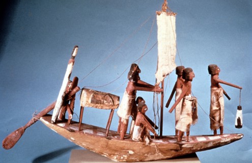 Funerary boat of painted wood