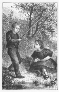 Tom and Maggie Tulliver fishing in childhood