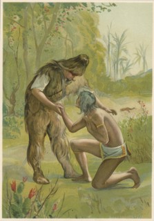 Robinson Crusoe makes contact with fright18ned Man Friday