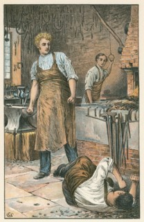 Joe Gargery, the gentle giant, provoked to violence in his smithy