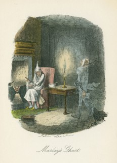 Marley's ghost appearing to Scrooge