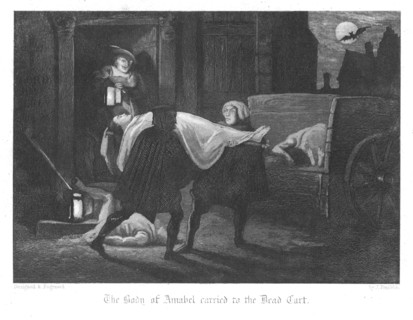 Amabel Bloundel's body being carried from the Earl of Rochester's house
