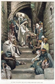 Christ healing the sick brought to him in the villages