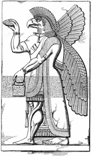 Assyrian winged god Nisroch carrying the pine cone, symbol of regeneration