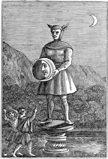 Saxon idol of the Moon shown holding a disc which displays the phases of the Moon