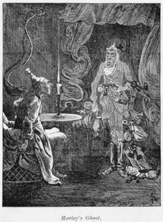 Marley's ghost appearing to Scrooge