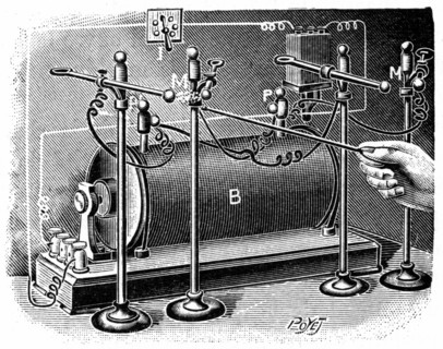 Paths of alpha, beta, and gamma rays from a radium sample