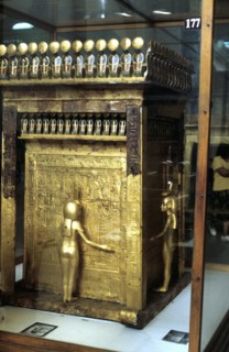 Golden outer sarcophagus of Tutankamen with guardian figures