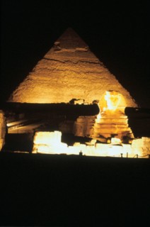 The Sphinx and Great Pyramid at night